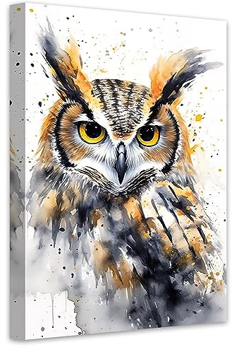 LZIMU Aquarell Eulen bild auf Leinwand lustiges Eulen Leinwandbild niedliche Tiere buntes Kunstwerk Wanddekoration Gerahmt (4, 28.00x35.00cms)