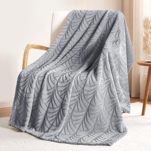 Whale Flotilla Manta Franela Polar para Sofá, 130 x 150 cm | Ligera, Muy suave, Acogedora, Doble Cara, con Estampado Hojas, para Todas las Estaciones, Gris Plateado