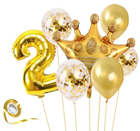 32 Inch Gold Geburtstag Zahlen Luftballon, Luftballon 1. Geburtstag, Riesen Folien Krone Ballon 1 Jahre für Mädchen Jungen, Birthday Ballons Dekoration (Nummer 2)