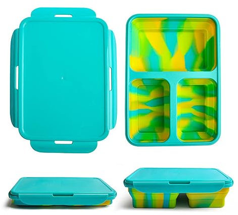 Fiambrera infantil plegable para niños y niñas. Lonchera para colegio y guarderia. Lunch box para almuerzo o merienda. Taper escolar o para comida de trabajo (Verde)