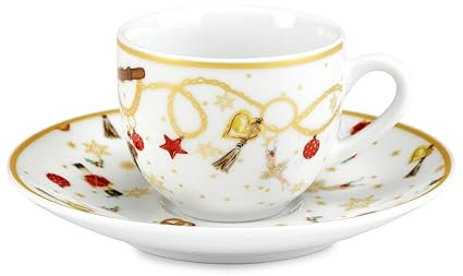 Fade Set 6 tazzine da caffè natalizie con piattino in porcellana bianco/oro con decori Star 100 ml