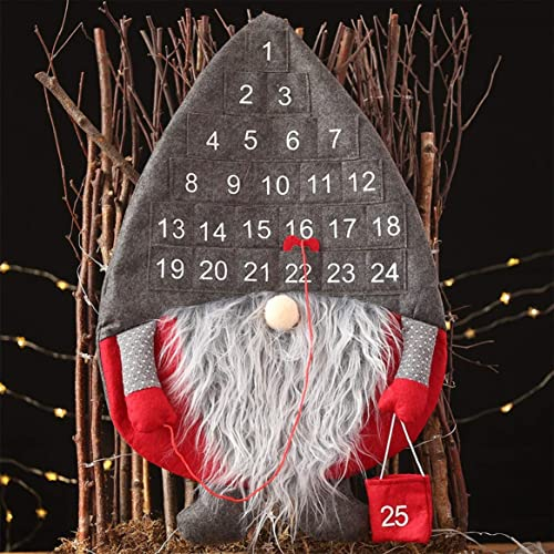 Adventskalender 2023, Weihnachtsab Adventskalender Wand Hängende schwedische Tomte Santa GNOME Adventskalender mit 25 Taschen für Kinder Weihnachtsferien Dekorationen Grey Hut