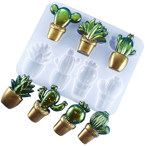 Attuslla Silicona para Cactus - Moldes Silicona para Plantas 3D, Juego moldes para jabón, Vela, Cera, hormigón, Yeso, Fondant, decoración Tartas, Chocolate