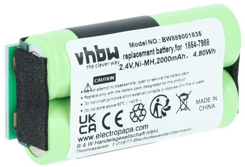 vhbw Akku kompatibel mit Wahl Arco SE | Professional Animal Arco, 8786 Rasierer (2000 mAh, 2,4 V, NiMH)