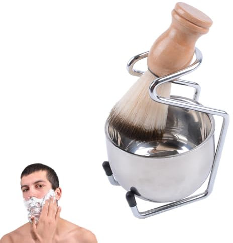 Aiweijia Set de brochas de afeitar, set de afeitado 3 en 1 para hombre, brocha para barba, bol de afeitado de acero inoxidable y soporte de afeitado, set de regalo para hombre