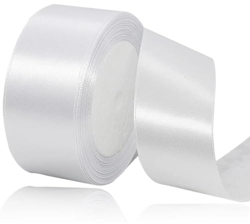 Geschenkband Weiß 40 mm Breit,23 Meter Satinbänder Weiss Stoff Schleifenband Kunsthandwerk, Kränze, Hochzeitsdekoration, Weihnachten, Haarbögen, Blumensträuße, Geburtstag und Geschenkverpackung