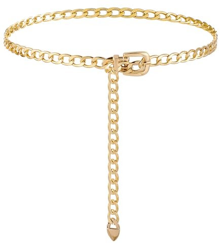 Gold Chain Belt Gold Waist Belt Adjustable Gold Metal Waist Chain Weave Body Link Belts Chunky Chain Belts Multilayer Waist Chain Belt For Jeans Dresses (Gold)