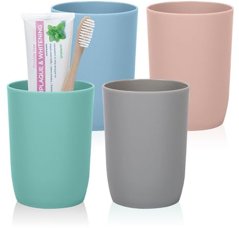 Zahnputzbecher Set 4er stapelbar 280ml - Für Badezimmer & Reisen - Blau/Grün/Rosa/Grau AstraLoom