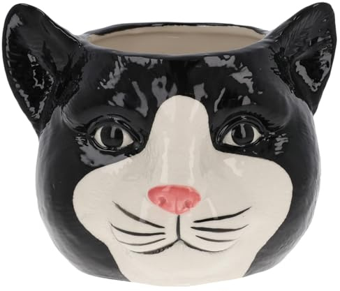 Shudehill Giftware Moggy Pots Pflanzgefäß Schwarz & Weiß oder Ingwer Niedliche Katze Pflanztopf (Schwarz & Weiß)
