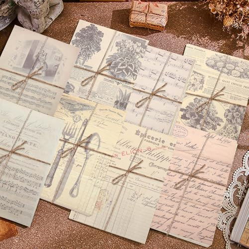 Scrapbooking Papier Deko 20*14cm,120 STK Vintage Bastelpapier Dekopapier,4 Stile DIY Kunst Aufkleber Deko Vintage Zubehör Bastelpapier Designs Papier für Scrapbook,Tagebuch,Notizbuch,Bullet Journal