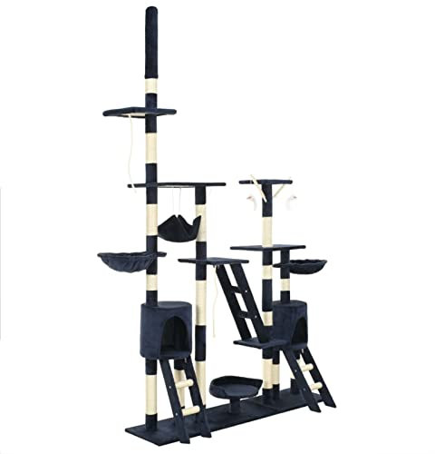 Brokky Cat Tree with Sisal Scratching Posts 230-250 cm Blue,Cat Tree Tower Scratching Posts Multilevel Cat Climbing House with Condos & Ladder Cat Activity Centre for Indoor Cats