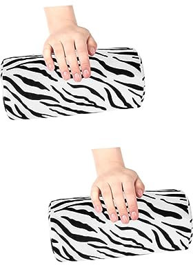 Healvian 2pcs Zebra Stripe Nail Art Hand Cushion Half-column Shaped Manicure Pillow for Comfortable Hand Rest Design Removable Cover for Salon Use