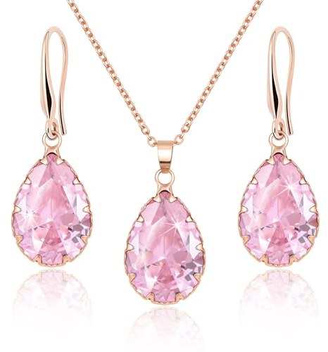 Gkaopi Parure Bijoux Femme Cristal Teardrop Pendant Collier Pendentif Boucles D'oreilles Strass Cristal de Bijoux de Mariage Strass Collier Dames Filles Fête