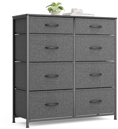 Xbro Kommode mit 8 Schubladen aus Stoff, Komodenschrank Schlafzimmer mit Holzplatte, Kommode Schlafzimmer Flur, Komode Komodenschrank Flurschrank für Küche Büro Flur Schlafzimmer (Dunkelgrau)
