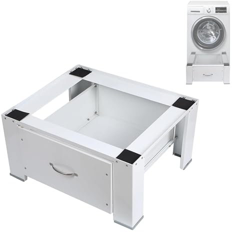 WUDLEP Washing Machine Riser with Drawer, Universal Washing Machine and Dryer Stacking Kit, Non-Slip and Scratch Protection Design, White