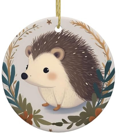 Niedlicher kleiner Igel Weihnachtsschmuck 2024 runde Keramik-Ornamente Weihnachtsbaumschmuck für Weihnachtsbaum hängende Dekoration neues Zuhause Dekorationen für Urlaub