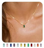 SIXDUTON Kette Damen Halskette Geburtsstein, 14K Vergoldet Wasserfest GeburtssteinKette, Geburtstags Valentinstag Schmuck Geschenk für Frauen Mädchen Mama (05-Mai (Smaragd))