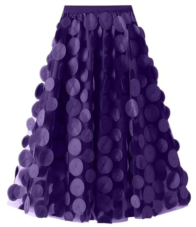 Rock Damen Lang Tüllrock 3D Polka Dot Faltenrock Vintage A-Linie Lang Midi Rock Hohe Taille Hochzeitsfeier Ballettröcke Tanzkleider
