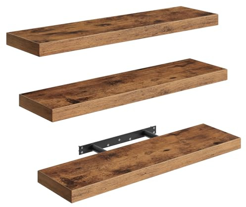 RALGEND Wandregal Schweberegal 3er-Set, Regal Wand 60cm Stabile Wandboards | für Aufbewahrung und Dekoration im Wohnzimmer, Schlafzimmer, Büro, in der Küche oder im Bad, Vintagebraun