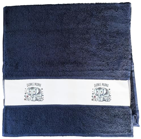 Huuraa Sporthandtuch Danke Mama Elefanten Geschenk 50x100cm French Navy Baumwolle Danke Mama Geschenkidee