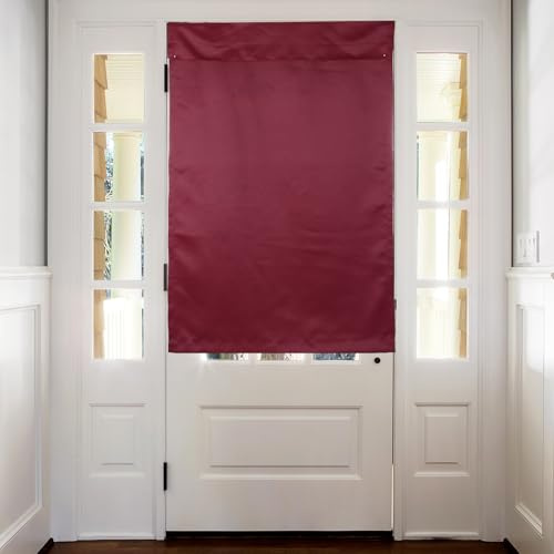 sourcing map Blackout Door Curtains, French Side Door Window Curtain for Privacy, Glass Patio Front Doors Sidelight Tie Up Shade, Wine Red, 26 x 39, 1 Panel