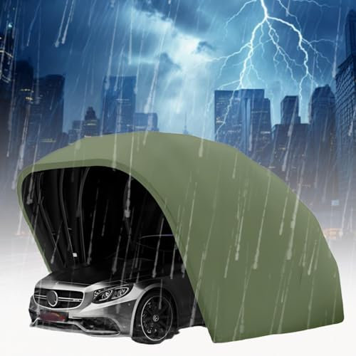 Mofgoe Cochera semiautomática de 5,9 x 7,6 x 2,4 m, con Parasol de Acero Inoxidable y Carpa Impermeable para Coche, Garaje retráctil Completamente Cerrado para,Verde