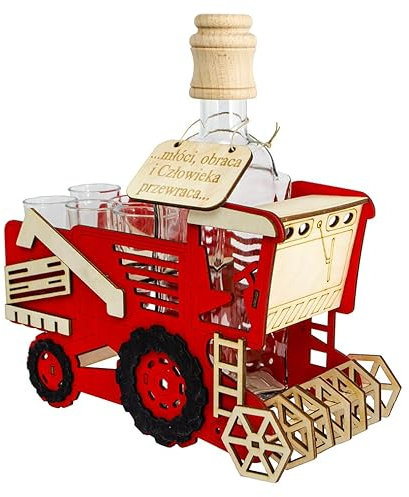 Karaffe mit 6 Gläsern im Holzständer – Geschenk für Männer | Alkohol-Deko in verschiedenen Designs|Bar Deko | Whisky Schnaps Likör | Originelles Männergeschenk (Rot)