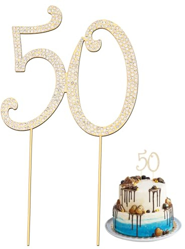 ktxaby Kuchendeko 50 Geburtstag Cake Topper, Glitzer Zahl 50 Tortendeko Gold Kristall, Torten Topper für 50. Geburtstag Party, Goldene Hochzeit und Jubiläum