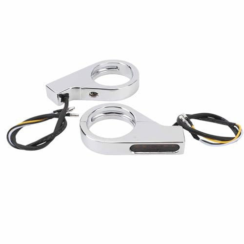 Yctze Clignotants LED Ambrés, Feux de Circulation Blancs, Fourche 39-41 Mm, Compatibles avec Motos de Route, CB1000R, CB1300, Hornat, CBF600, CB400, CBR125R (Boîtier de placage en Argent)