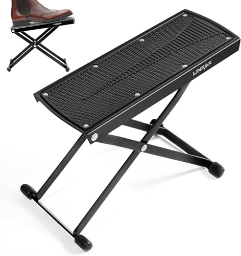 Linrax S1 Repose-Pied pour Guitare, Réglable en Hauteur sur 6 Niveaux, Repose-Pieds de Guitare Pliable avec Base Antidérapant, Repose Pied Portable pour Guitare Classique Acoustique Électrique Basse