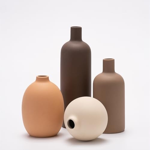 Keramik Vasen 4er-Set,Moderne Vase,Keramikvasen für die Inneneinrichtung,dekorative Vase für Pampasgras und Trockenblumen,Tisch,Bücherregal,Kaminsims und Eingangsbereich (Kaffee,Orange,Beige,Braun)