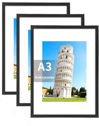 Henrycares 3er Set Bilderrahmen A3, Schwarz Rahmen DIN A3 für 29,7x42 cm, Picture Frame Fotorahmen für Fotos, Bilder, Poster