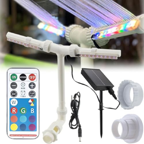 Solar Pool Fountain with Lights Dual Arc - Above/Inground Pool Fountain Lights with Remote Control, Solar Poolbrunnen mit RGB-Farbwechsel-Lichtern, Pool Brunnen Wasserfall Dual Springbrunnen