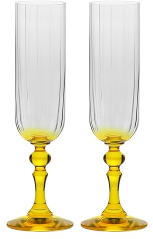 Krosno Champagner Gläser 2er Set, 220 ml, Gelber Stiel, Bubble | Celebration Moments, Sektgläser, Bleifreies Kristallglas Trinkglas für Champagner, Prosecco, Cava und Schaumwein, Aperitif