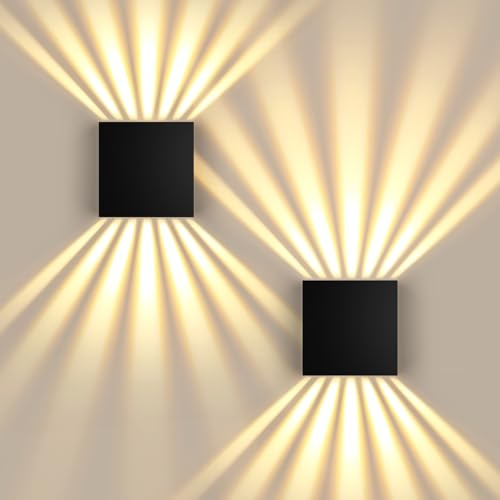 JVURICE LED Wandleuchte Innen/Außen IP67, 12W Moderne Wandleuchten | Wandlampe Aluminium im Up Down 3000K Warmweiß, Dekoration für Wohnzimmer, Schlafzimmer, Korridor&Treppenhaus, 2 Stück-Schwarz