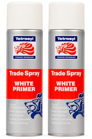 Tetrosyl Trade Spray White Primer 500ml – Fast-Drying Acrylic Aerosol with Adjustable Nozzle for Spray-Gun Finish, Vehicle Primer & Surface Preparation (2 Pack)