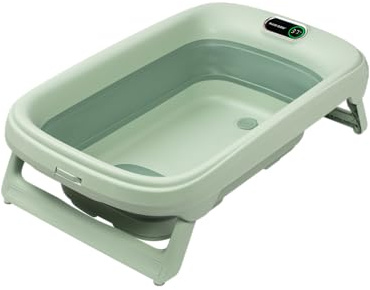 Maxi-Cosi Indigo Opvouwbaar Babybadje, 0-4 jaar, Ruim Peuterbadje, Geïntegreerde HighSense Thermometer, Antislip, Uitschuifbare Ophanghaak, Plat Opvouwbaar, Sage Green