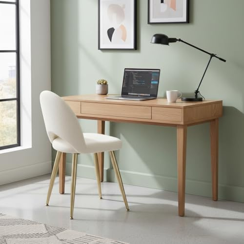 AllE quip Eleganter Sessel, Klapplehne, Essstuhl, moderner Make-up-Stuhl, Küchenstuhl, für Esszimmer, Küche, Schlafzimmer, Büro, Teddy, weiß (Teddy weiß)