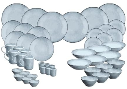 BJORN Geschirrset CLOUD aus Steinzeug – Geschirrset 6 Personen – Teller, Schüsseln, Becher & Tassen – Handgefertigtes Design Grau