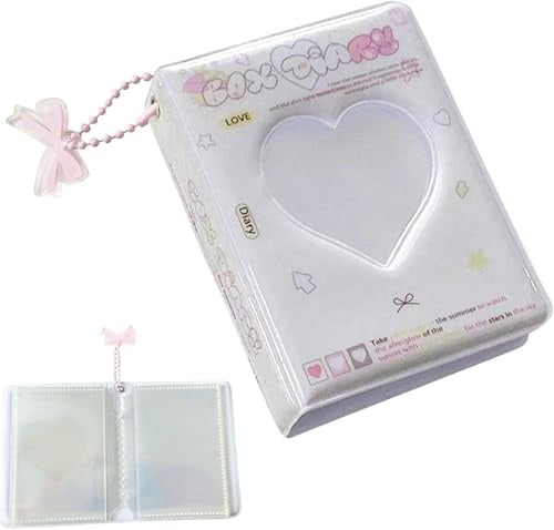K-Pop-Fotoalbum aus PVC, wasserdicht, für 40 Karten, Mini-Sammlerbuch mit süßem Anhänger für Fans (weiß)