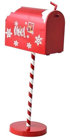 TSMORY Festival Weihnachtsmann Briefkasten für Weihnachtsdekorationen Metall Briefkasten mit Holzsockel Indoor Outdoor Urlaub Dekoration Weihnachtsmann Briefkasten für Geschenke