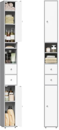 EUGAD Badezimmerschrank, Badschrank Schmal Hoch, 20 cm breit | Hochschrank bad, Aufbewahrungsschrank mit verstellbaren Ablagen, offene Fächer, für kleine Räume, modern 20x20x180 cm Grau