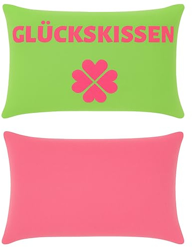 Cepewa Kissen Glückskissen | 40x25cm grün rot Baumwolle 180g Polyesterfüllung Reißverschluss | Kuschelkissen einseitig Bedruckt zum Verschenken (1 x Kissen Glückskissen)