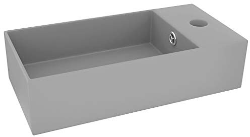 HETFTJN Lavabo da bagno con troppopieno – Lavabo in ceramica grigio chiaro, 480 x 250 x 150 mm, lavabo per bagno, WC degli ospiti, cucina e spazio di lavoro