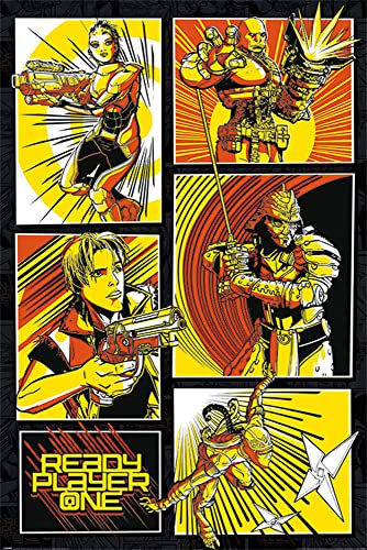 empireposter Ready Player One - Comic Panels - Film Kino Movie Poster Plakat - Größe 61x91,5 cm + 2 St Posterleisten Kunststoff 62 cm transparent