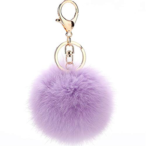 Canarea Schlüsselanhänger plüsch ball Keychain Elegant Plüsch-Kugel Auto-Anhänger Taschenanhänger bommel Pompom Weich Schlüsselring Handtaschenanhänger Dekor (Hell Lila)