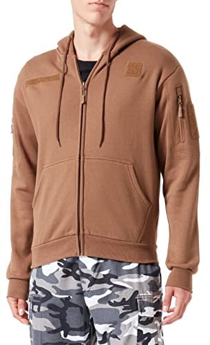 Mil-Tec Taktische Kapuzenjacke Herren • Atmungsaktive & warme Sweatjacke mit Kapuze, Patch-Flächen & Armtaschen • Fleece‑gefütterte Sweatshirt Jacke • Übergangsjacke