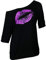 Smile Fish Women Casual Oversized Sexy Lips Print Off Shoulder T-Shirt Long Sleeve Pullover, Black-purple, XXL