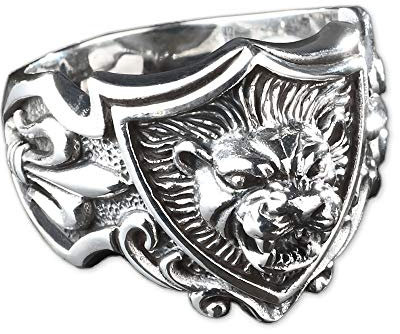 viva adorno Herren Ring Löwe 3D Lilien Wappen Daumenring 925 Sterlingsilber SR21, Gr. 63
