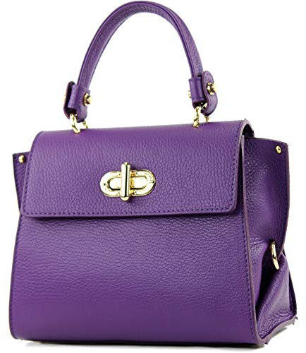 modamoda de - T182 - Piccola borsa da donna in pelle italiana, Colore:Viola